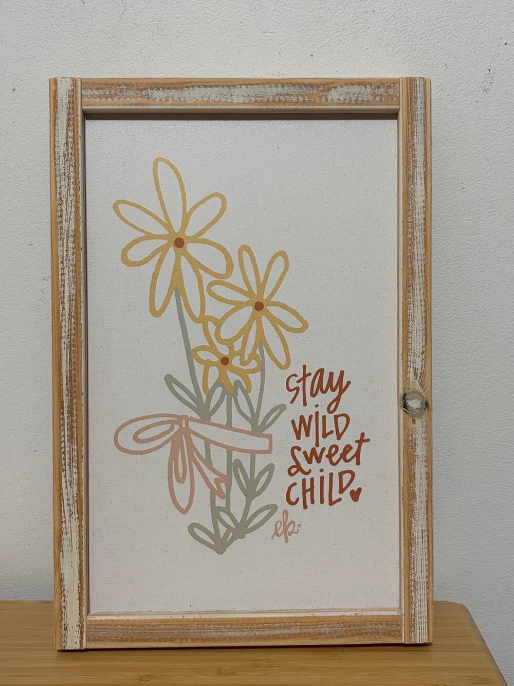 Rustic Daisy Nursery Wall Art Stay Wild Sweet Child Wood Frame Decor 12x8